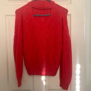 Cozy Red Cutout Neck Sweater- perfect for the holidays